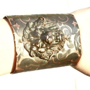 Copper Lion Steampunk Cuff Bracelet Wide Brass